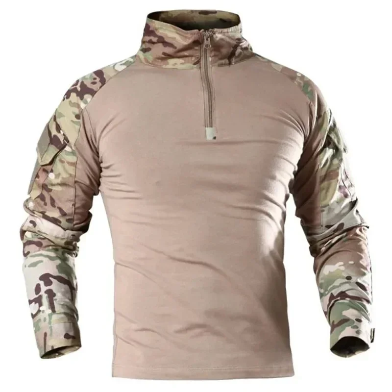 Men Tactical T-shirt Camouflage Long Sleeve Zipper Assault Frog Hiking Shirt s Hunting Uniform Club Prom Shirt Cool sport t shirt,long sleeve t shirt