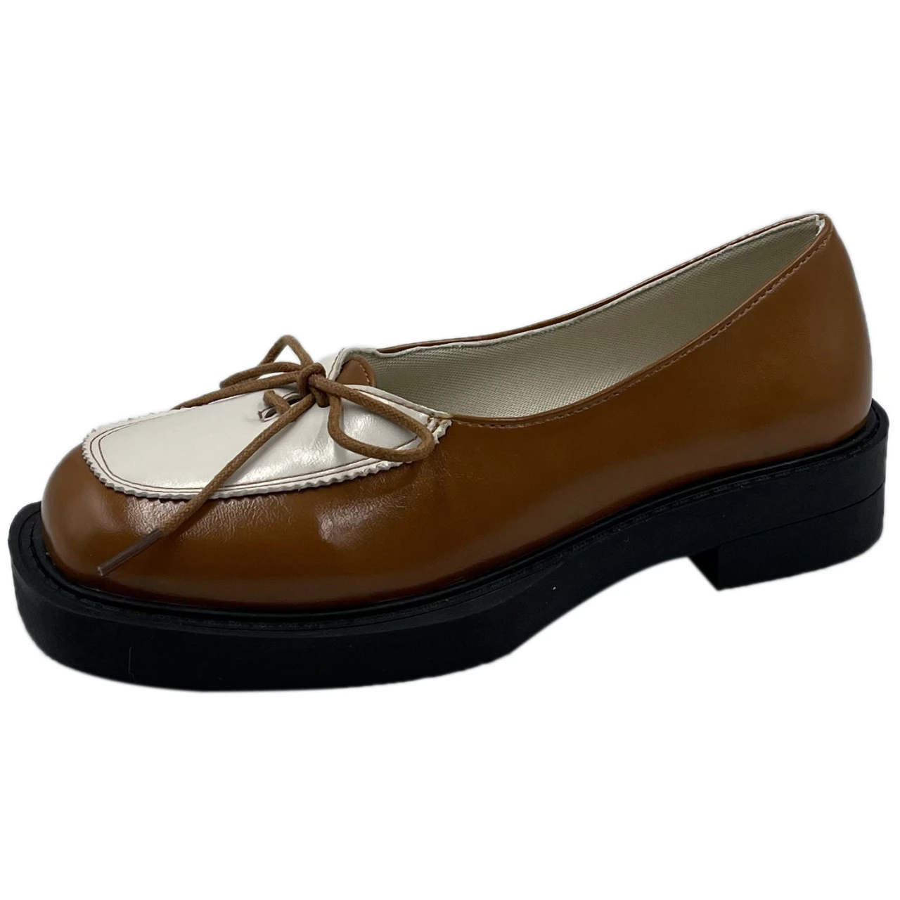 Mocasines franceses Retro de tacón grueso para mujer, zapatos de cuero pequeños británicos con lazo para estudiantes, | - AliExpress