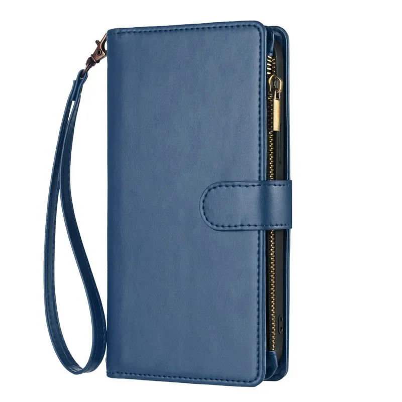 Luxurious Leather Crossbody Wallet with 9-Card Flip Case and Zipper Pocket