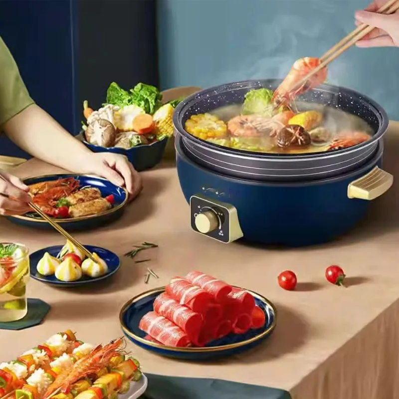 Electric hotpot pot household multifunctional mandarin duck split type large capacity electric stir fry pot electric frying pan 6