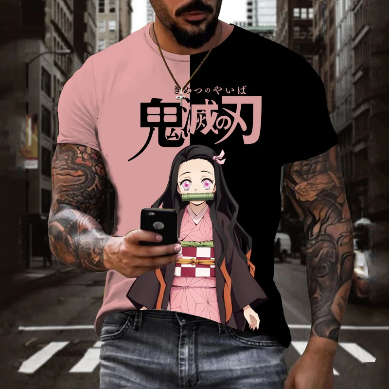 

2023 Latest Spring Summer Men's T-shirt Ghost Destroying Blade 3D Print Casual Sports Short Sleeve Oversized Streetwear Top