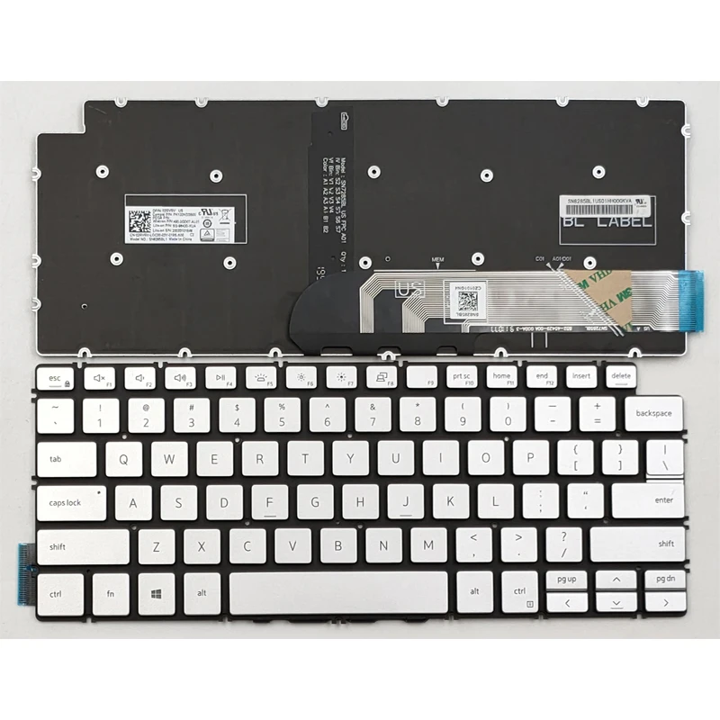 

Клавиатура для ноутбука Dell Inspiron 13 5390 5391 7391 14 7490 7491 5493 5498, серебристая, с подсветкой