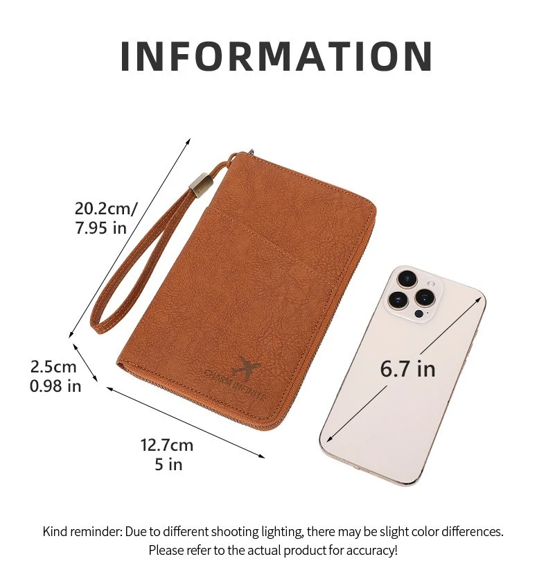 Long RFID Anti-Magnetic Passport Wallet Travel Ticket Storage Organizer PU Leather Zipper Closure Multifunctional Travel Bag - Image 5