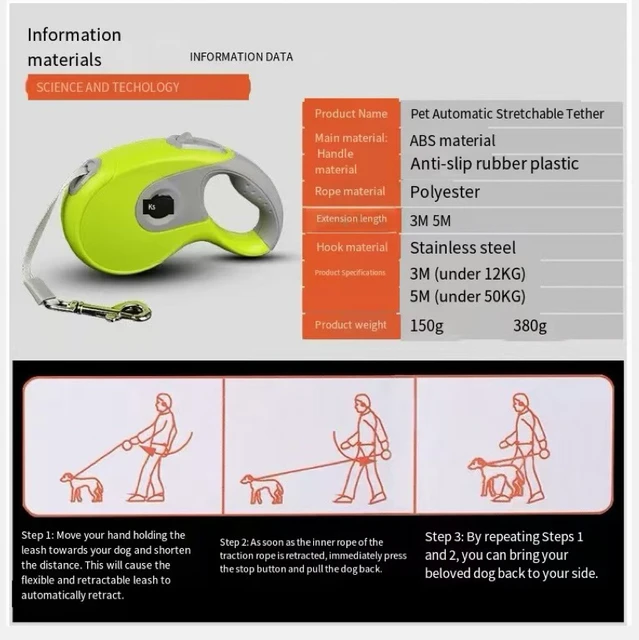 Automatic Retractable Dog Leash 3/5/8 Meters Reflective Pet Walking Traction Device Pet Supplies for Dogs 3