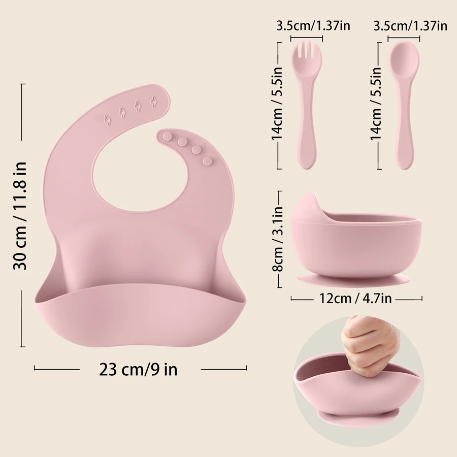 Free Custom Name  Baby Silicone Feeding Set Baby Bibs Kids Dishes Plate Feeding Bowl Spoon Fork Children's Tableware 4