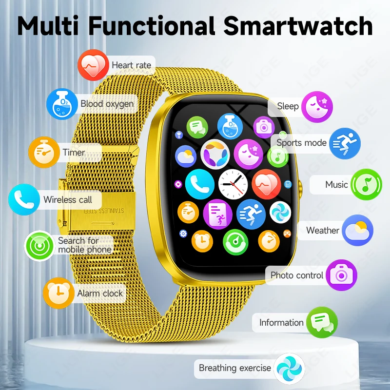 LIGE Smart Watch Women 1.53”HD Full Touch Screen Heart Rate Bracelet Sport Fitness Tracker Men Smartwatch For Android IOS New