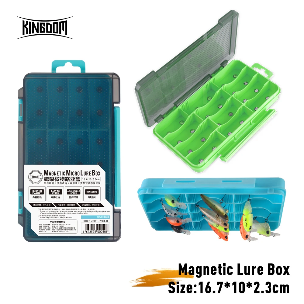 KINGDOM tragbare magnetische Angelbox 16.7 10 2.8cm verstellbare Trennwand Köder Haken Aufbewahrung