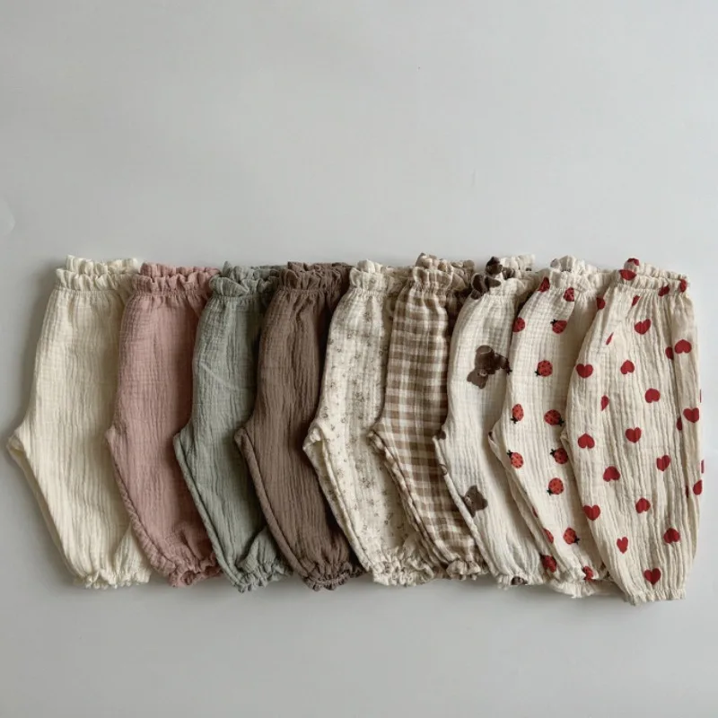 

Summer New Baby Pants Kids Organic Cotton Loose Floral Print Pants Leisure Mosquito Repellent Pants Trend Lantern Trousers