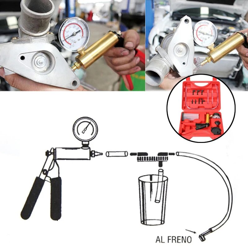2 in 1 Manual Vacuum Pressure Pump Brake Fluid Drain Kit Vacuum Pistol Pump Tester Kit Portable Durable Aluminum Vacuum Gauge 1
