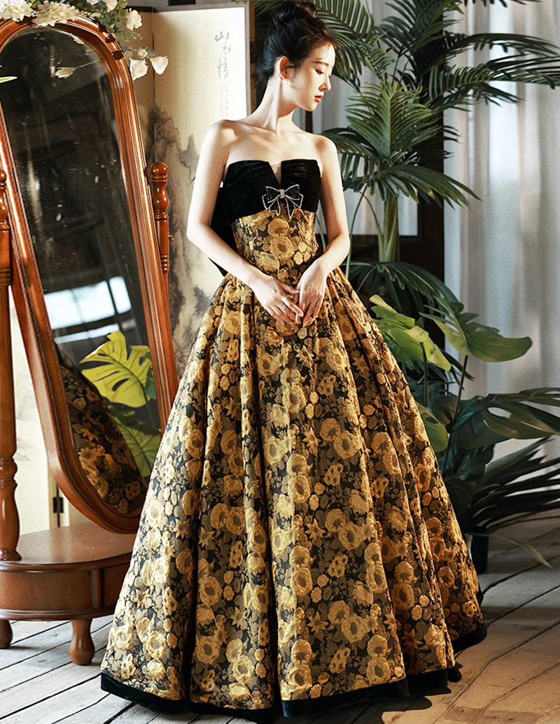 

Bling Elegant Party Dresses for Women 2023 New Evening Dresses Strapless Sleeveless Print Satin Luxury Formal dresses