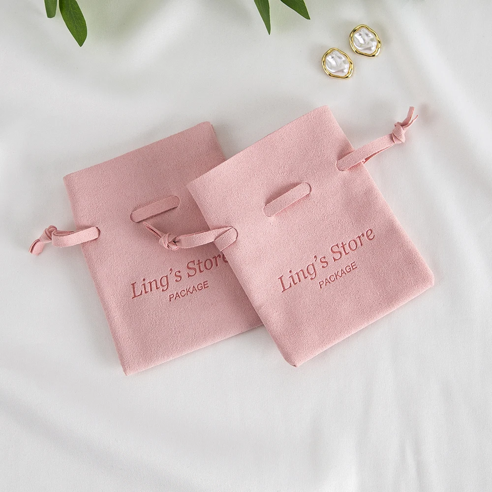 50 Stück/Lot Personalisierter Logo-Schmuckbeutel aus grünem Mikrofaser mit Kordelzug für Sommer, Hochzeitsgeschenk, Ohrringe, Halsketten-Verpackung – Detail 7