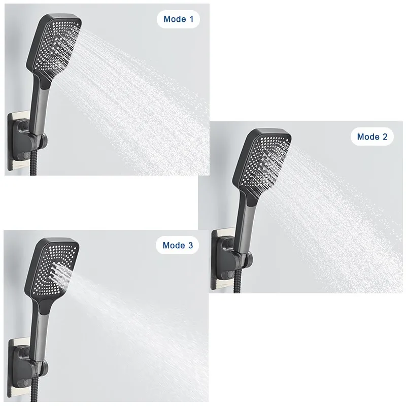 Wall Mounted Grey Waterfall Shower Set Bathtub Shower Faucet Brass Split Hot & Cold Mix Faucet Small Bathroom Shower Set 4