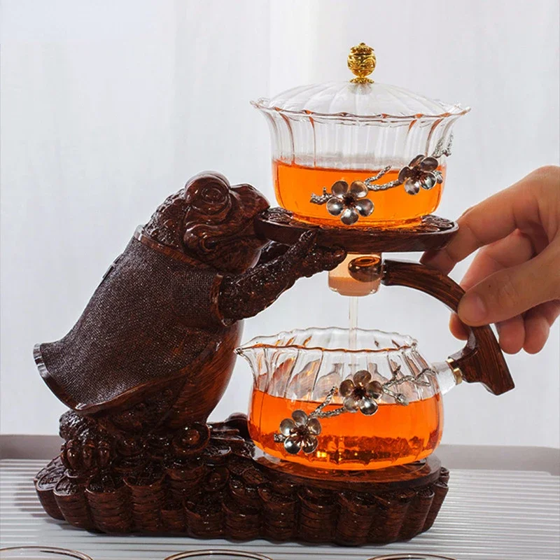 Creative Tea Toad Shape Teapot Automatic Maker Pu'er Oolong Teapot And Cup Set Heat-resistant Glass Holder Base Tea