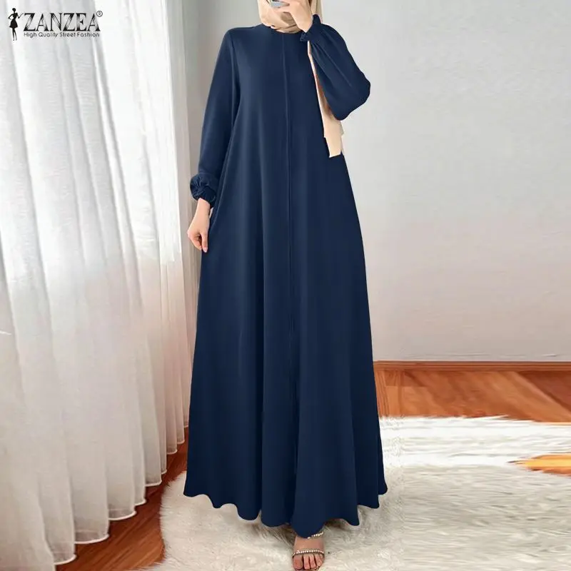 Robe maxi modeste musulmane ZANZEA, hijabs, robe longue à manches longues à col rond pour femmes, robe ample à plis, robes de Ramadan, abaya, 3XL