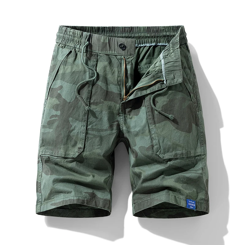 Men's Camouflage Cargo Shorts Summer Cotton Tactical Cargo Shorts Relaxed Fit Multi Pockets Hiking Shorts Military Khaki Overall