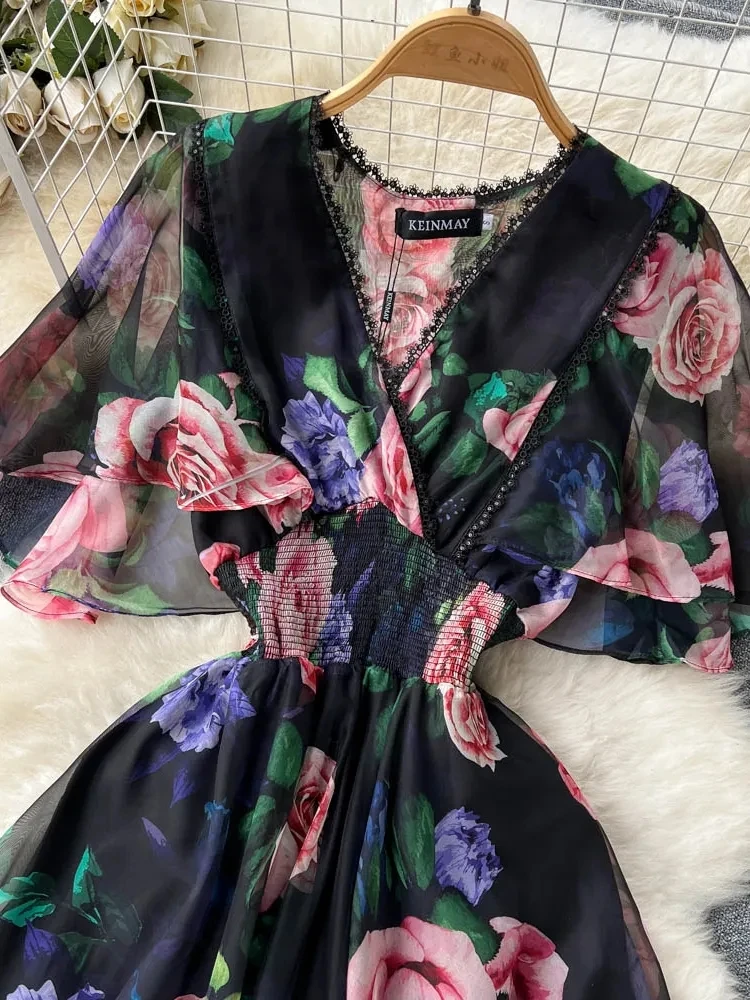 Vestido largo de Chifón con estampado Floral para mujer, prenda