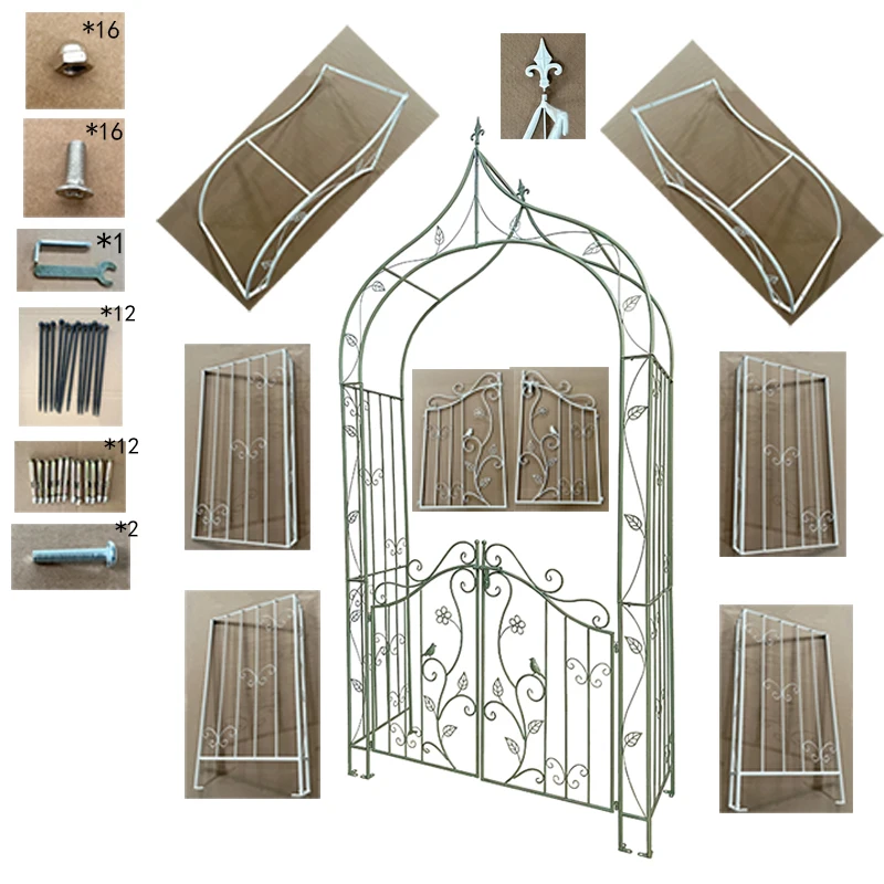 Metal Garden Arch Arbor With Gate for Various Climbing Plant in Outdoor Garden Lawn Backyard