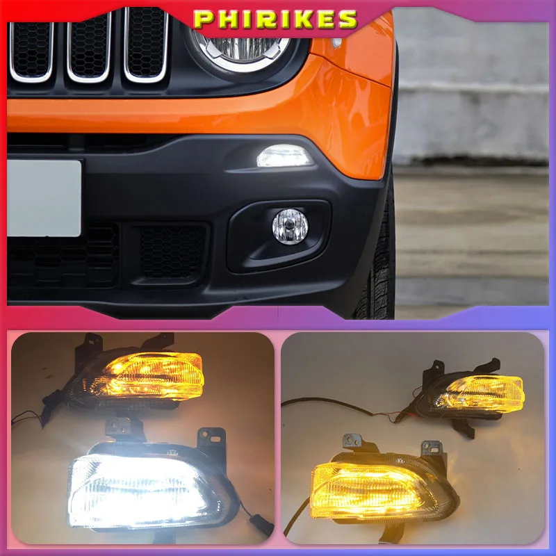 

1set For Jeep renegade 2015 2016 2017 2018 LED DRL Daytime Running Light Daylights with yellow turn Signal lamp
