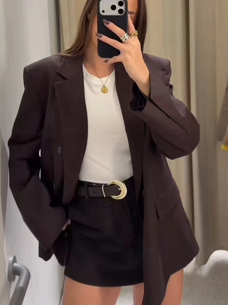  Elegant Skirts Shorts Set For Women's 2 Pieces Outfit 2025 New Double Breasted Blazer Coat Mini Belt Shorts Fashion Office Set