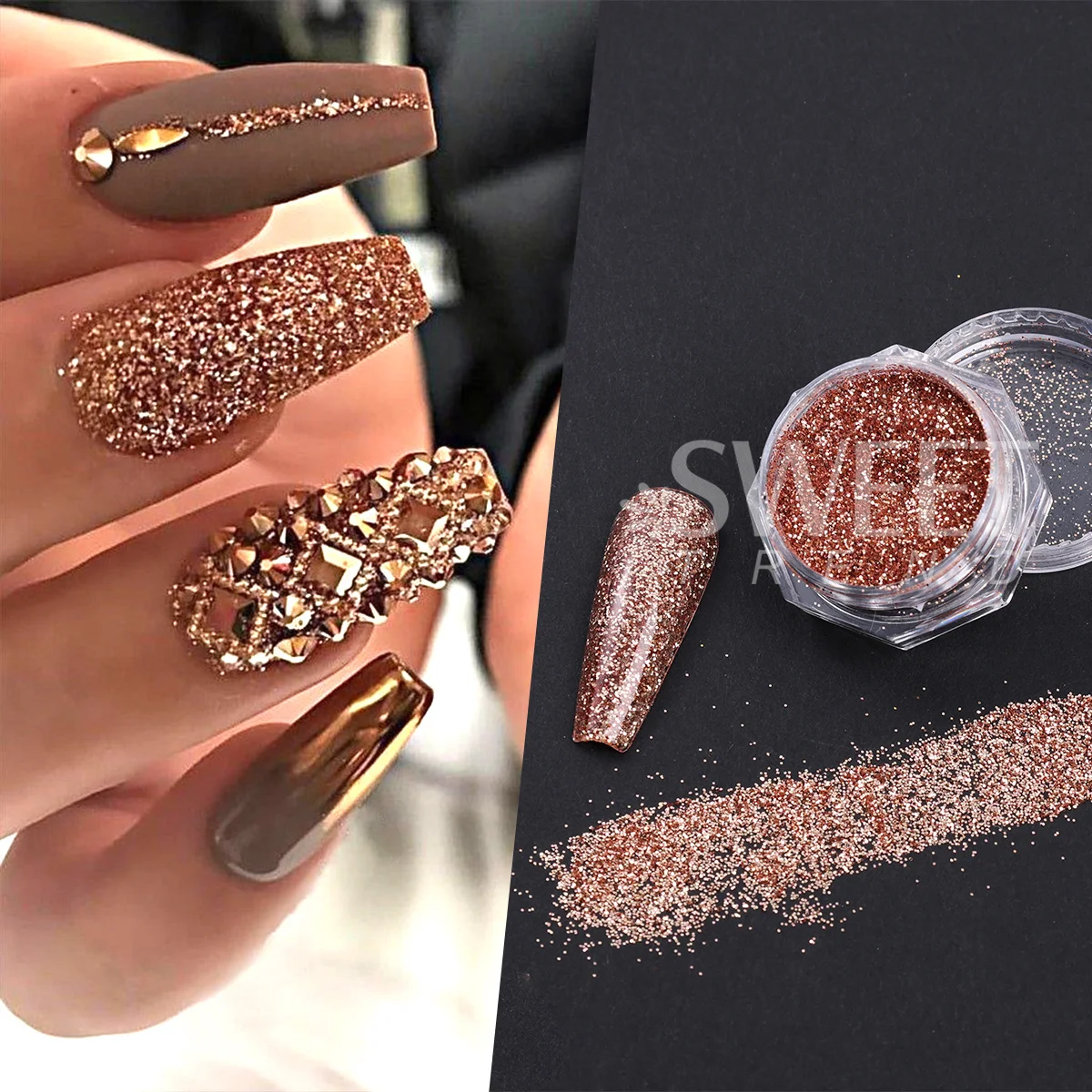 12pcs Brown Gold Style Nail Glitter Mixed Hexagon Round Sequin Metallic Leaf Sparkly Gorgeous New Year Winter Decor Accessories