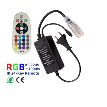 실내 및 실외 고전압 다채로운 LED 스트립 조명용 IR RGB 컨트롤러, 24 키 무선 리모컨, 220V, 1000W