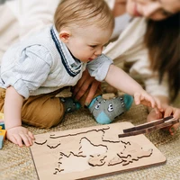 1 Set Wooden Center World Map Puzzle Baby Toy Montessori Educational Cognition Intelligence Puzzle Game For Children Toys 1