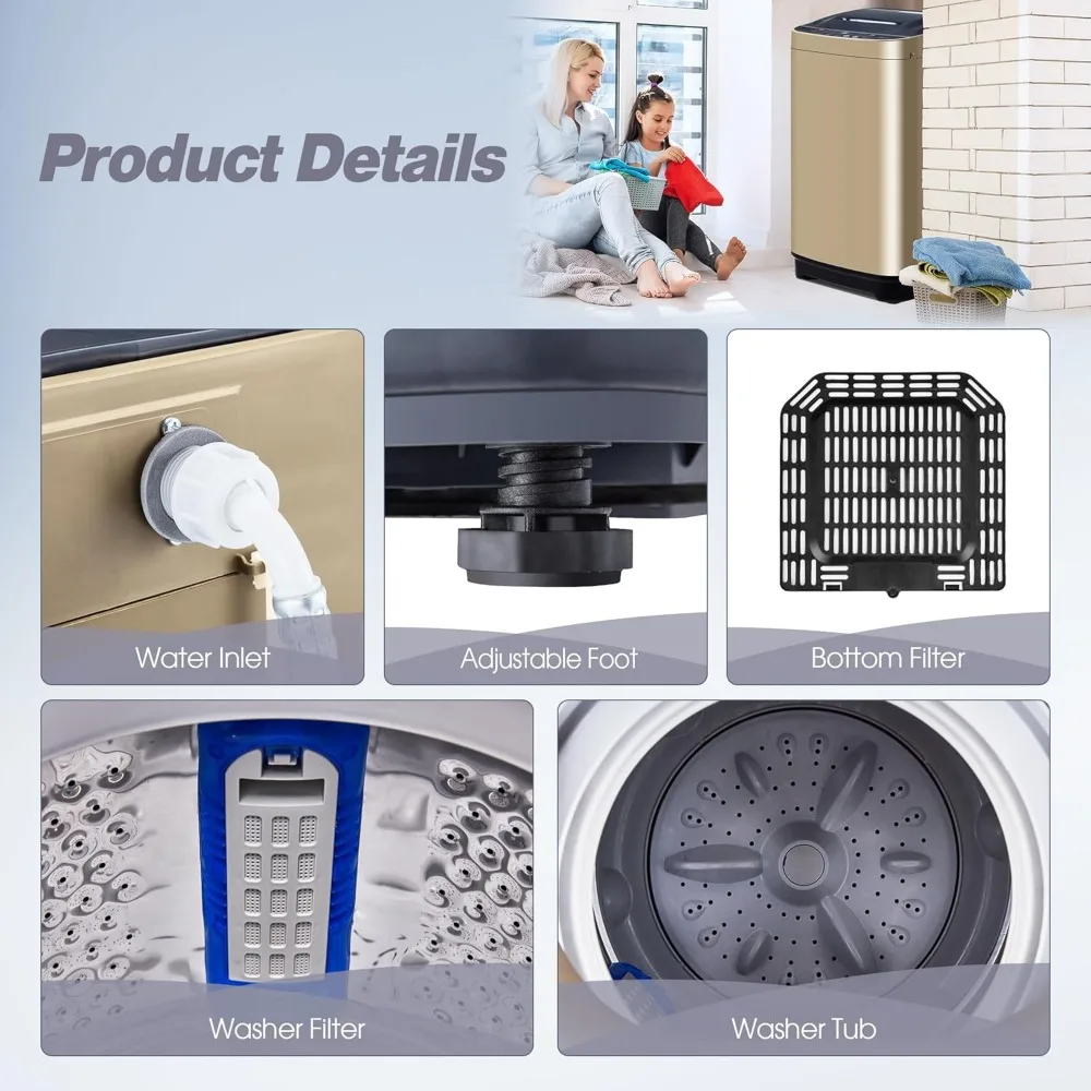 Portable Washing Machine,15.6 LBS Full-Automatic Washer and Dryer Combo, with Drain Pump,10 Wash Program & 8 Water Level 4