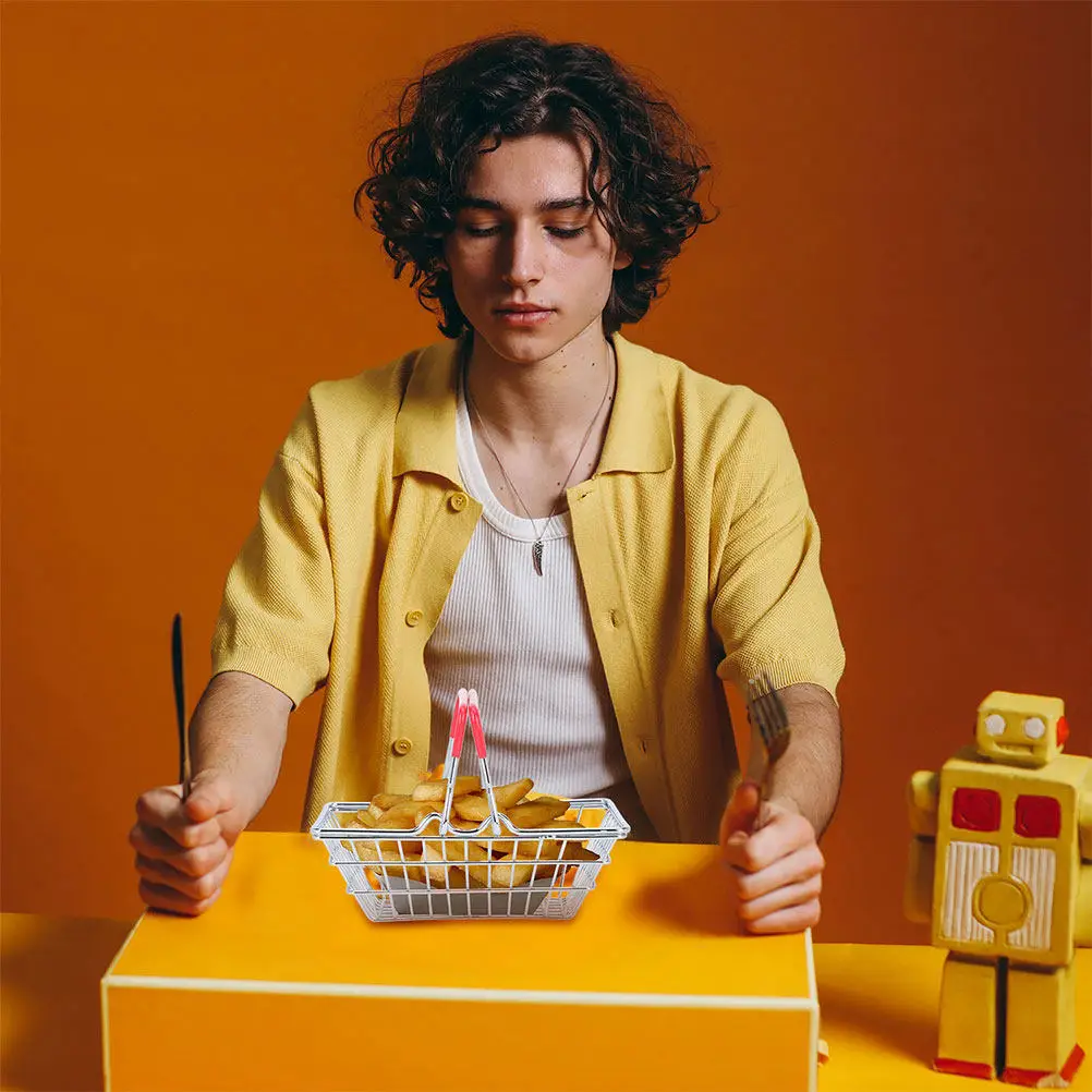 미니 쇼핑 바구니 소형 스테인레스 스틸 고무 경량 데스크탑 보관 바구니 (가젯, 화장품, 보석류용)