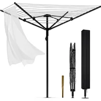 Umbrella Clothesline Outdoor, Rotary Retractable Clothes Line Outdoors Adjustable Height Drying Rack Clothing 4 Arms 12 Lines 1