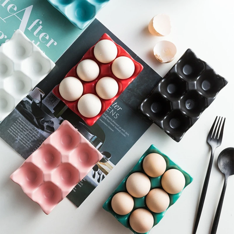 6 Grids Egg Holder Ceramic Anti-Slip Egg Box Refrigerator Shockproof Egg Tray Holder Storage Box Home Storage Organization 1PCS