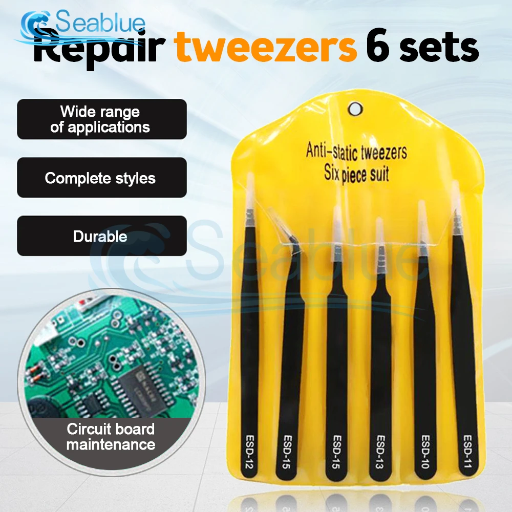 Tweezer Tool ESD Anti Static Tweezers Phone Repair Tweezers 6pcs Anti-static Stainless Steel Tweezers Maintenance Tool Kits for iPhone