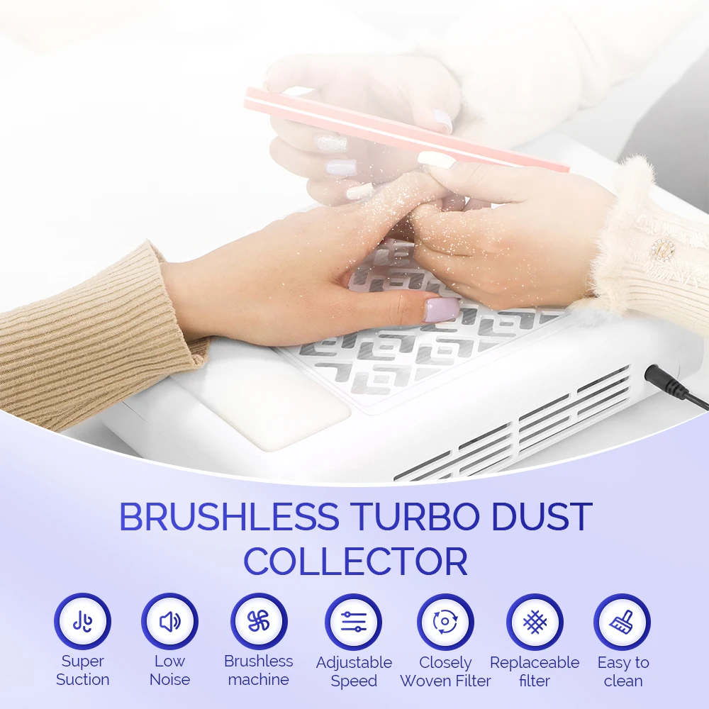 Wireless Turbine Brushless Nail Dust Collector Speed Adjustable Nail Dust Extractor Nail Art Manicure Fan Vacuum Cleaner Filters