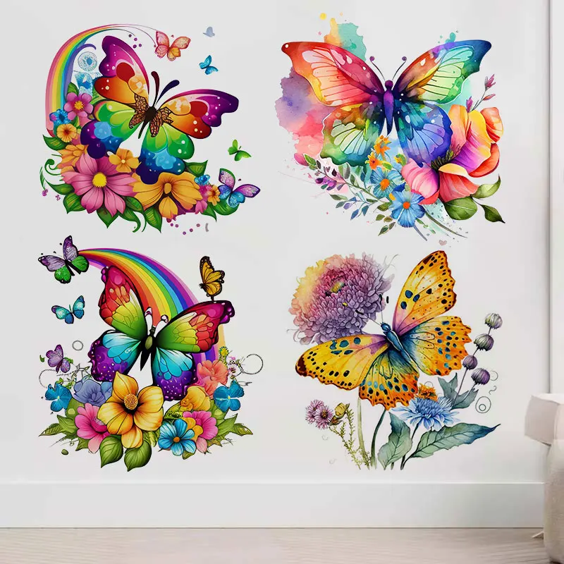 M760 Farfalle Colorate E Fiori Wall Sticker Bagno Toilet Decor Decalcomanie Soggiorno Cabinet Decorazione Della Casa