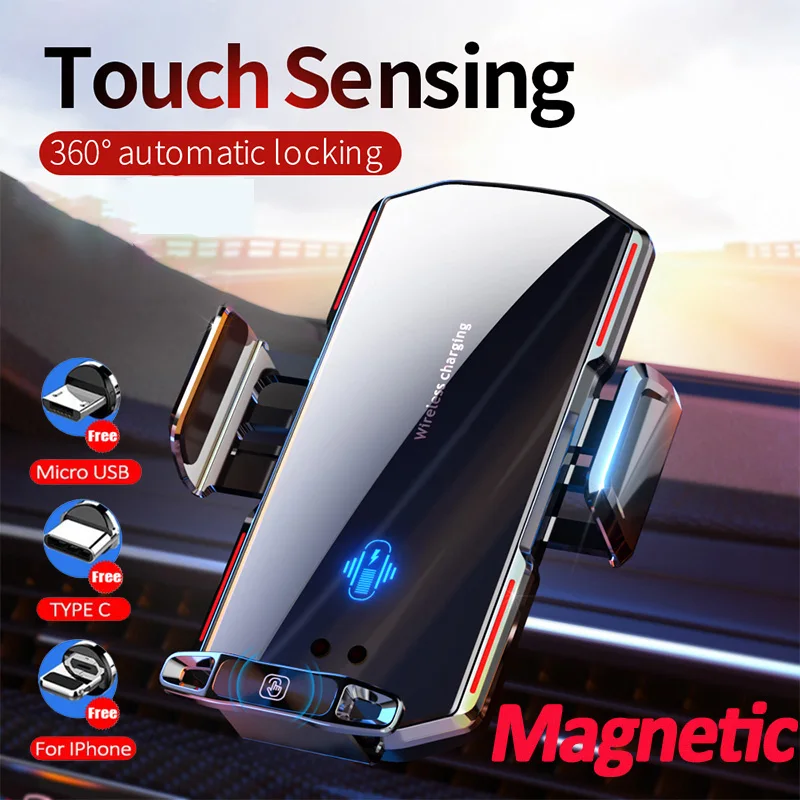 Chargeur Voiture Sans Fil Magnétique - Rotation 360°, Charge Rapide 15W, Compatible IOS - Protection Surchauffe Incluse