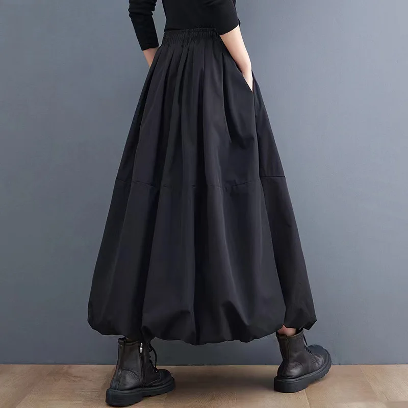 Spring Fashion Trend Lady New Large Size Loose A-line Skirt High Waisted Elasticity Solid Color All-match Office Lady Skirt