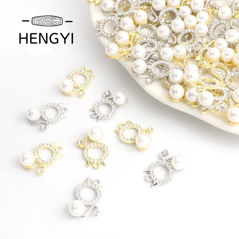 

10pcs Cat Crystal Pearl Charm for Jewelry Making DIY Handmade Kawaii Animals Necklace Earring Accessories Findings Crafts Gifts