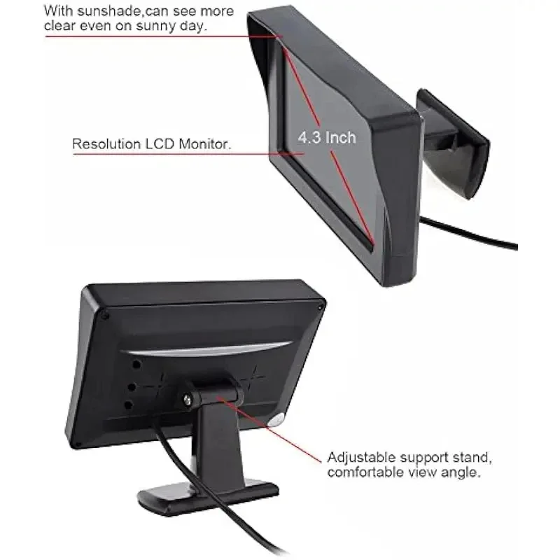 Telecamera per retromarcia per auto da 4,3 pollici con monitor per il parcheggio dei veicoli Telecamera per retromarcia HD universale Schermo LCD ad alta definizione - immagine 5