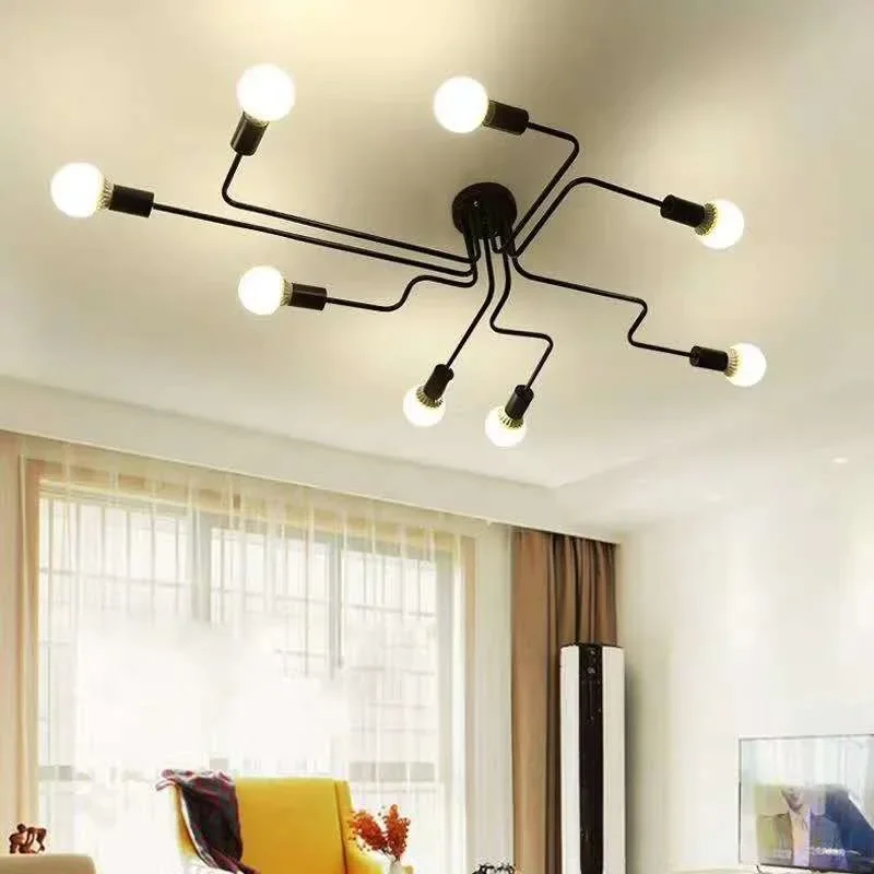 

Multiple Rod Pendant Lamps Vintage Pendant Lights Wrought Iron Ceiling Lamp E27 Bulb Living Room Lighting Fixtures