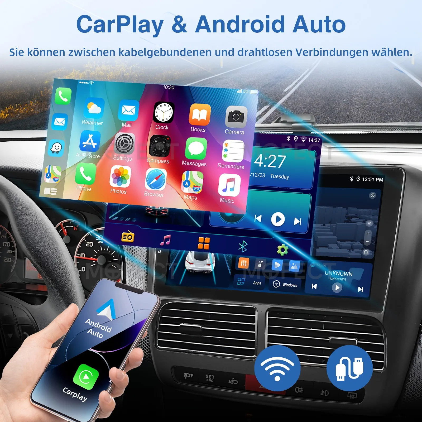 Radio Estéreo para Auto MOPECT de 9 Pulgadas con Android 15, GPS, Navegación, Bluetooth, AM/FM, Carplay, 32G/64G para Fiat Doblo MK2 2010-2015/ Opel Combo D 2011-2017 5