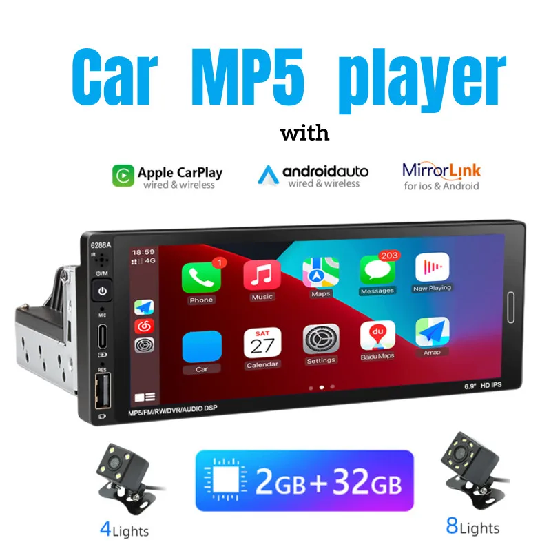 New 1 Din 6.9 "single Ingot Android Navigation MP5 Player 2G/32G quad-core WIFI/GPS navigation /Carplay Bluetooth radio 6288A