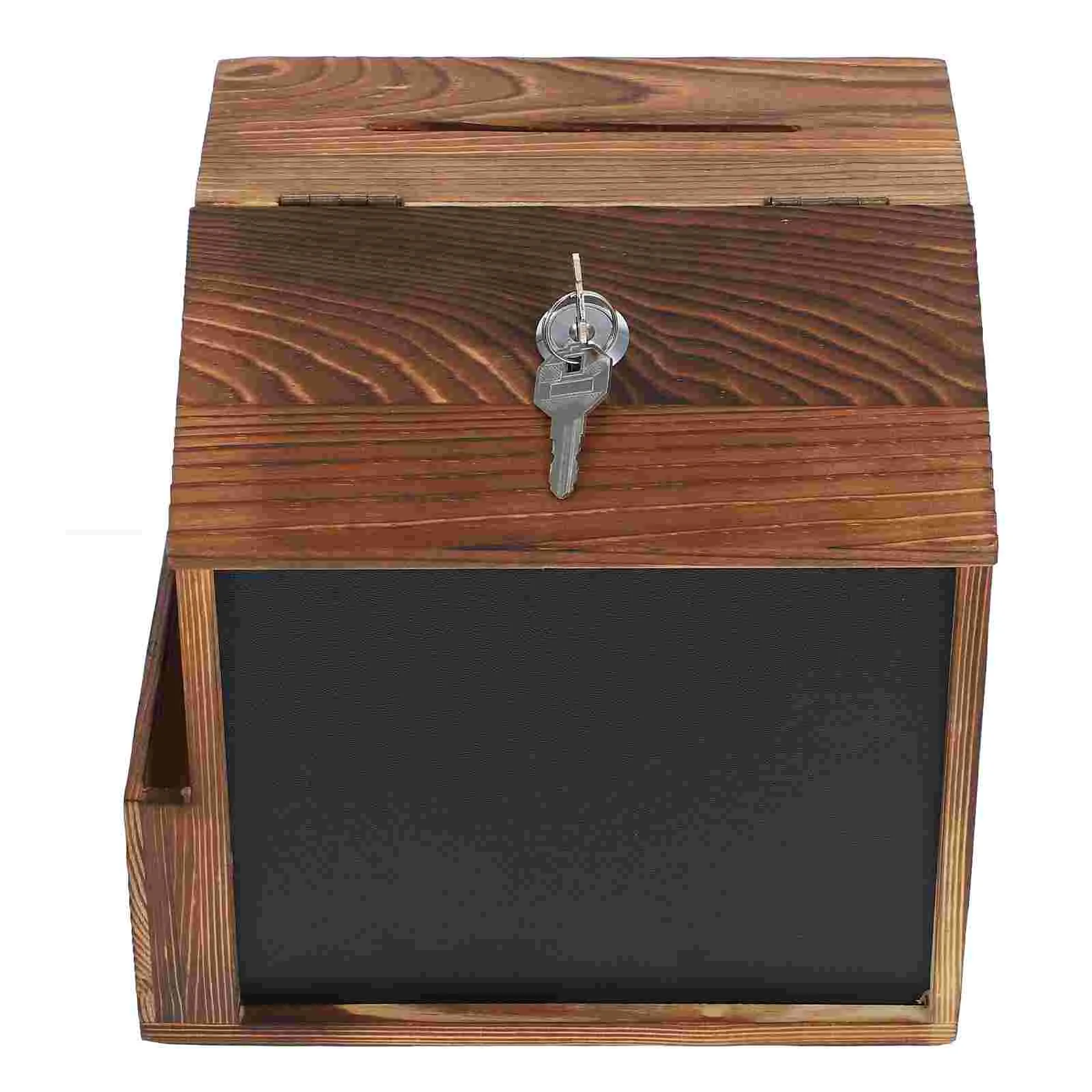 Wall Mount Suggestion Box Secure Locking Donation Box Wooden Mailbox Blackboard Money Saving Versatile Usage Comment
