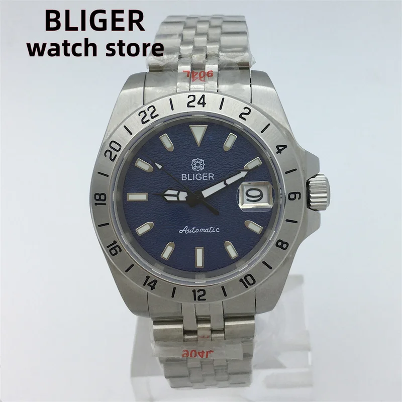 

Bliger40mm Fashion men's watch case Blue Date Dial Sapphire Glass Jubilee/Oyster bracelet NH35pt5000 movement