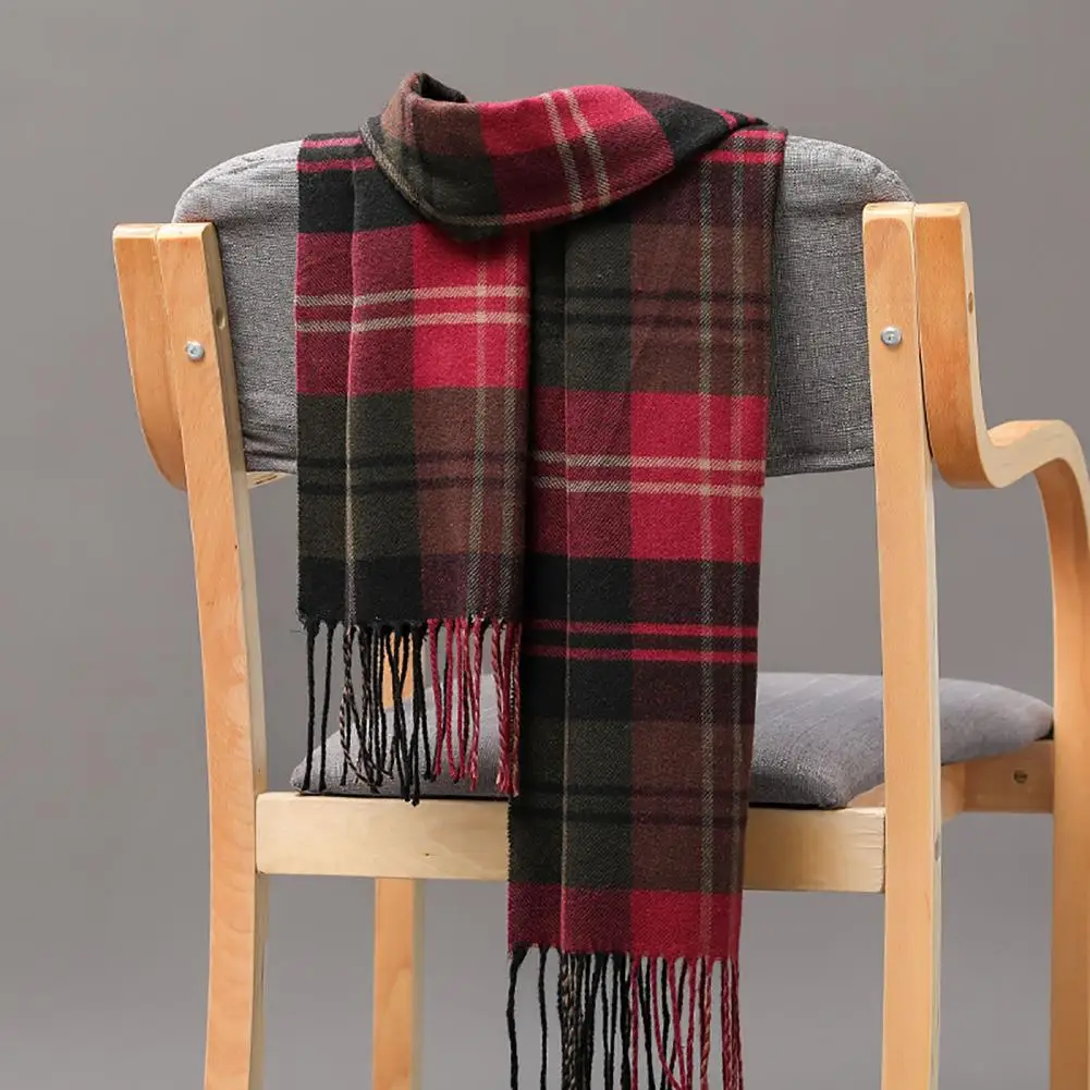 Men's Scarf Winter Thick Warm Plaid Fringed Tassels Cashmere Business Long Scarf Wraps Camping Hiking Scarf Shawl Classic Scarf 6