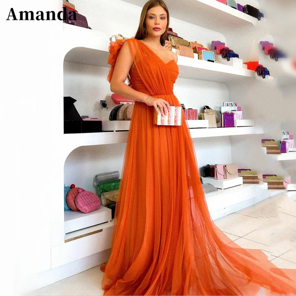 

Amanda Sexy One Shoulder فستان سهرة Grace Orange A-line Party Dress Tulle Sweetheart Evening Dresses Elegant Prom Dress