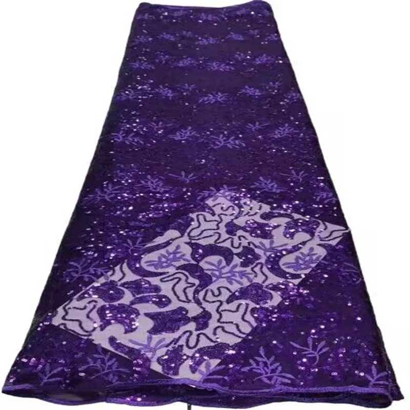

Фиолетовая элегантная африканская кружевная ткань, 5 ярдов, высокое качество, блестки, мягкое французское Тюлевое нигерийское свадебное платье Asoebi, женское кружевное платье