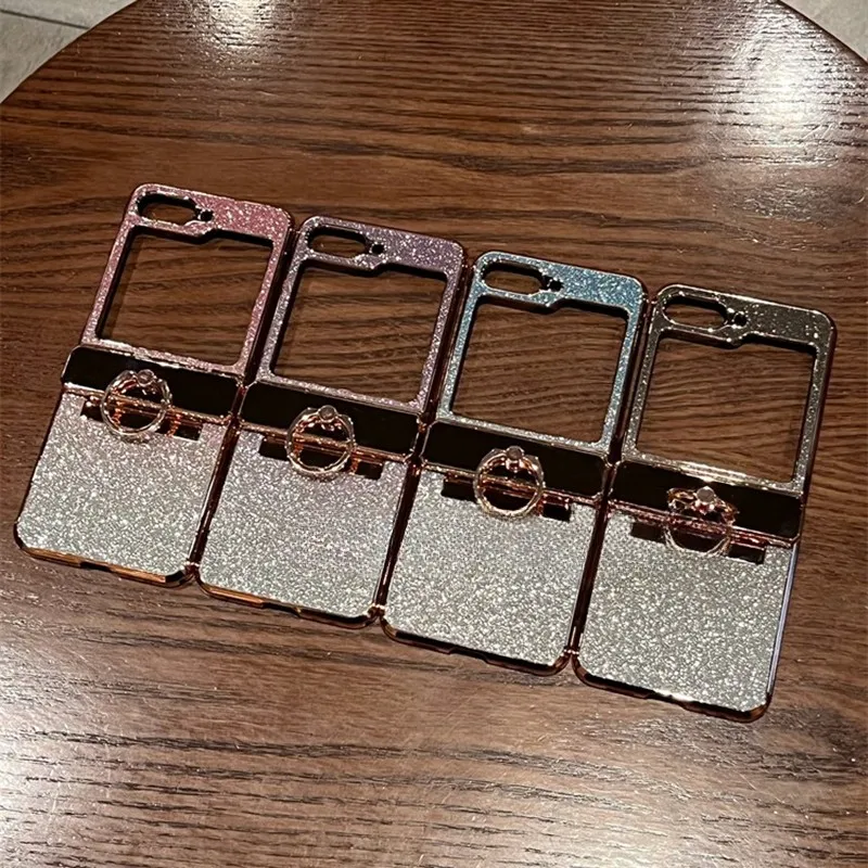 Luxury Glitter Diamond Bracket Case with Ring Holder and Gradient Plating