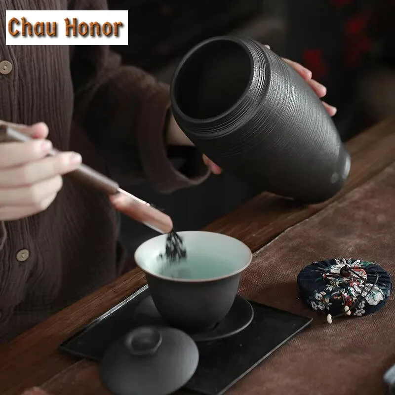 Large Capacity Black Pottery Tea Can Portable Sealed Jar Travel Tea Caddy Storage Spice Tea Boxes Candy Storage Tank Home Decor