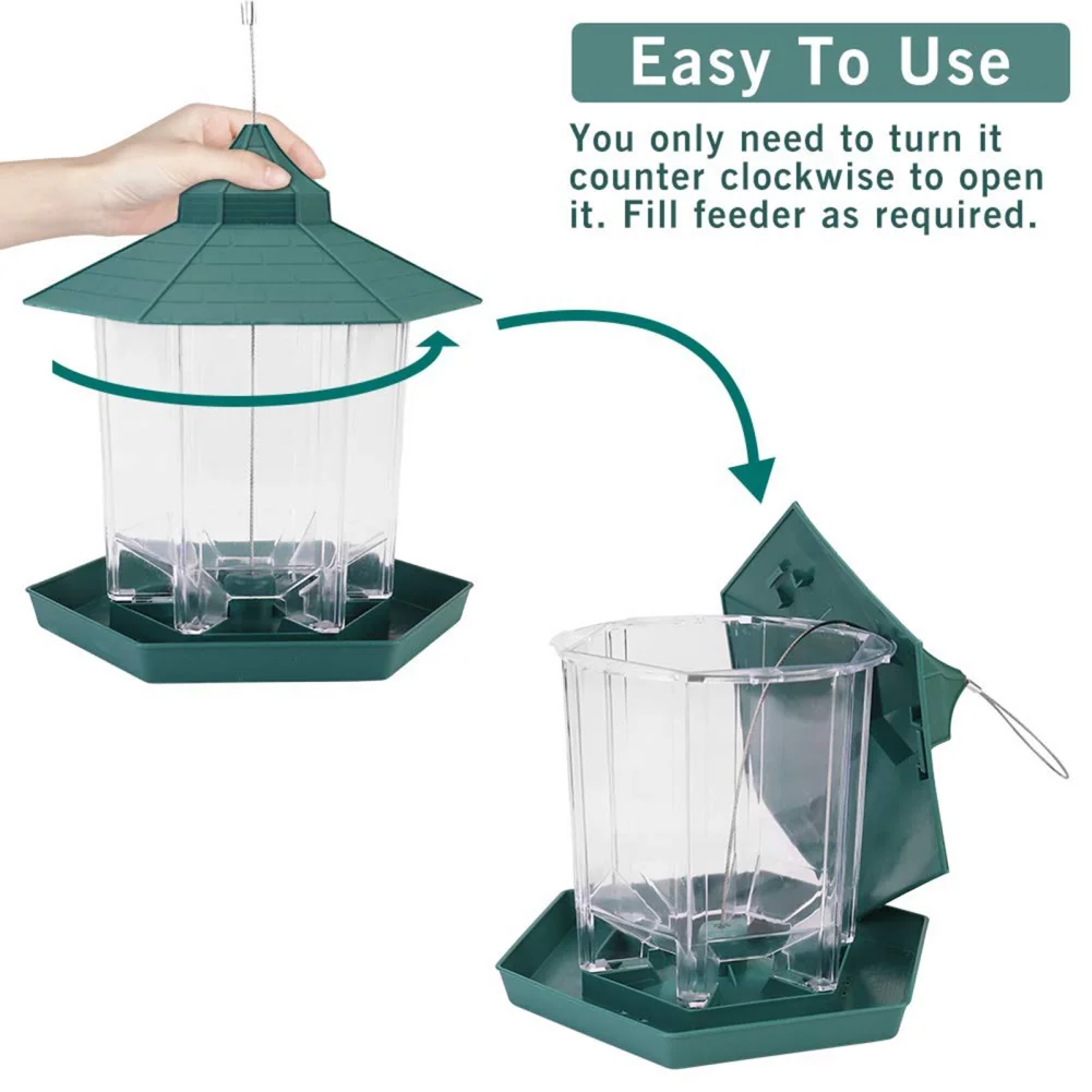 Automatic Bird Feeder Hanging Food Feeding Tool Hexagon Shaped Large Capacity Bird Feeder Nut Feeding Multiple Hole Dispenser