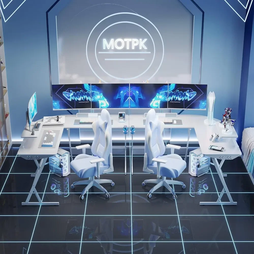 Computer Desks White L Shaped Gaming Desk 51 Inch Gamer Desk Gaming Table with Carbon Fiber Texture Corner Computer L Shape 5