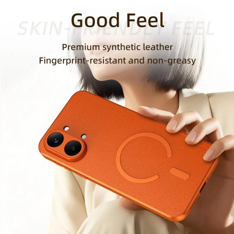 Luxury Goat Skin Leather Magnetic Ring Phone Case - Elegant Back Cover